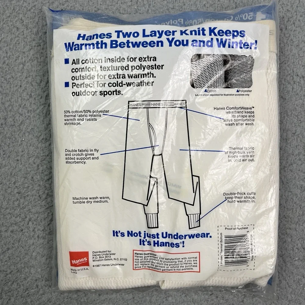 Vintage Hanes Thermal Bottom Long Underwear XL‎ American Sportsman USA 80s